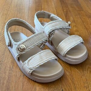 a new day Beige Textured Strap Women’s Sandals with Gold Accent